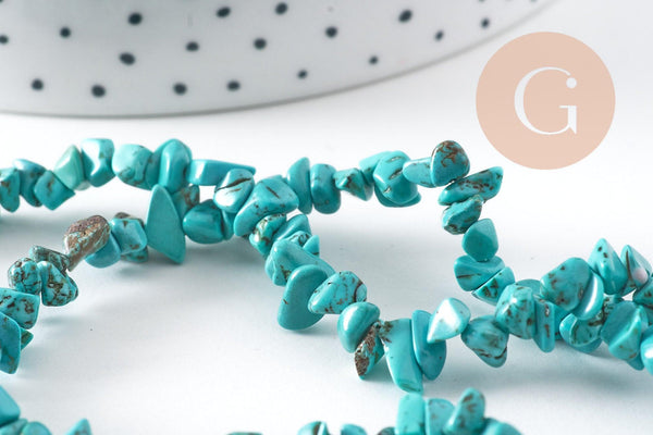 Perles chips turquoise naturelle 5-8mm, x1 fil 83cm (G10910)