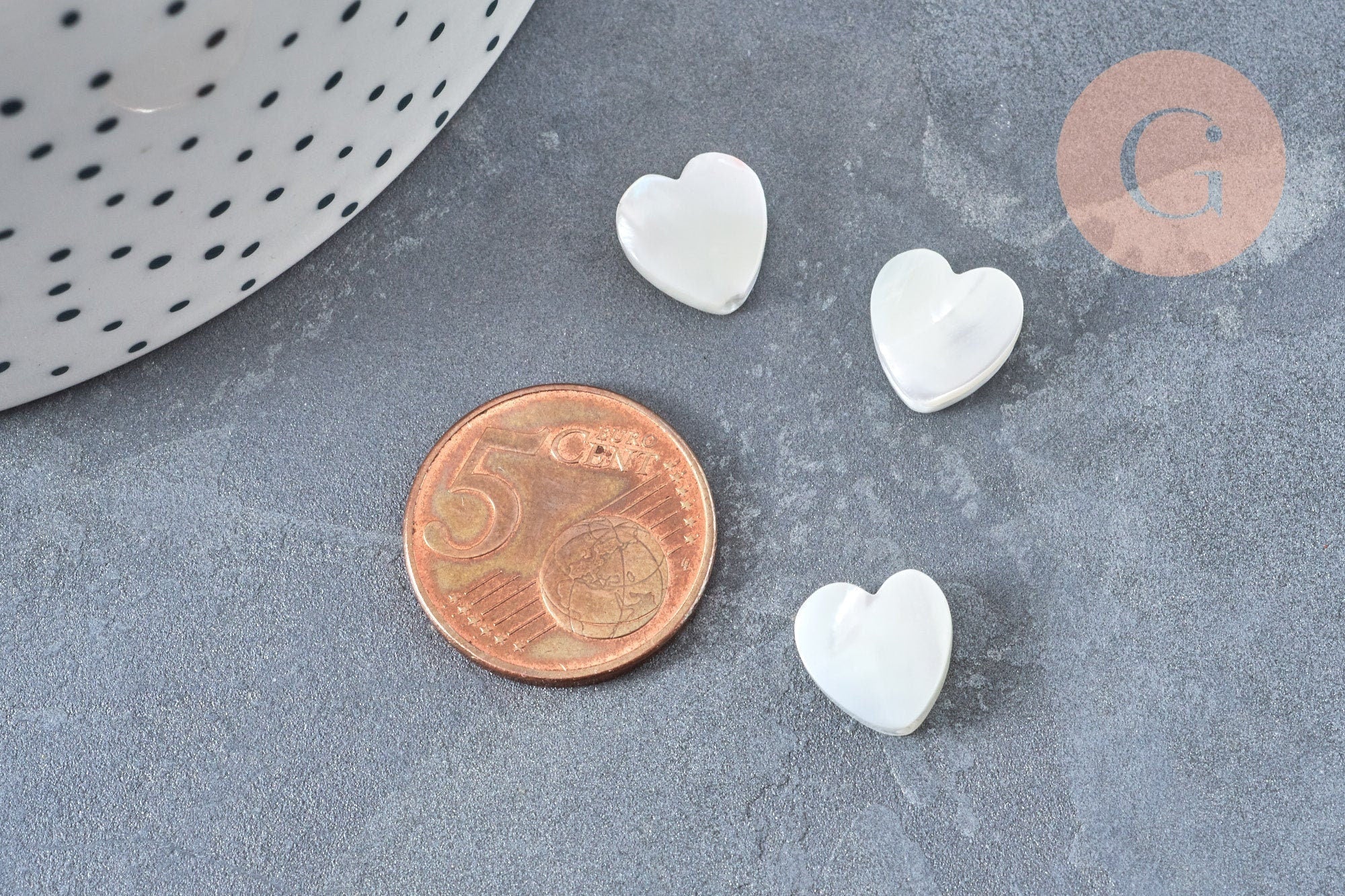 Perles coeur nacre blanche 10mm, création de bijoux nacre naturelle, fil de 40cm, x1 (G6831)