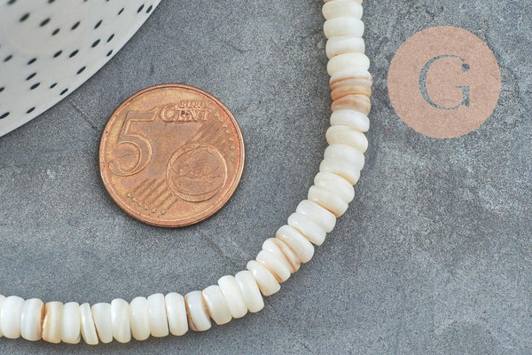 Perles coquillage blanc naturel heishi 5-6mm, fil de 40cm x1 (G1814)