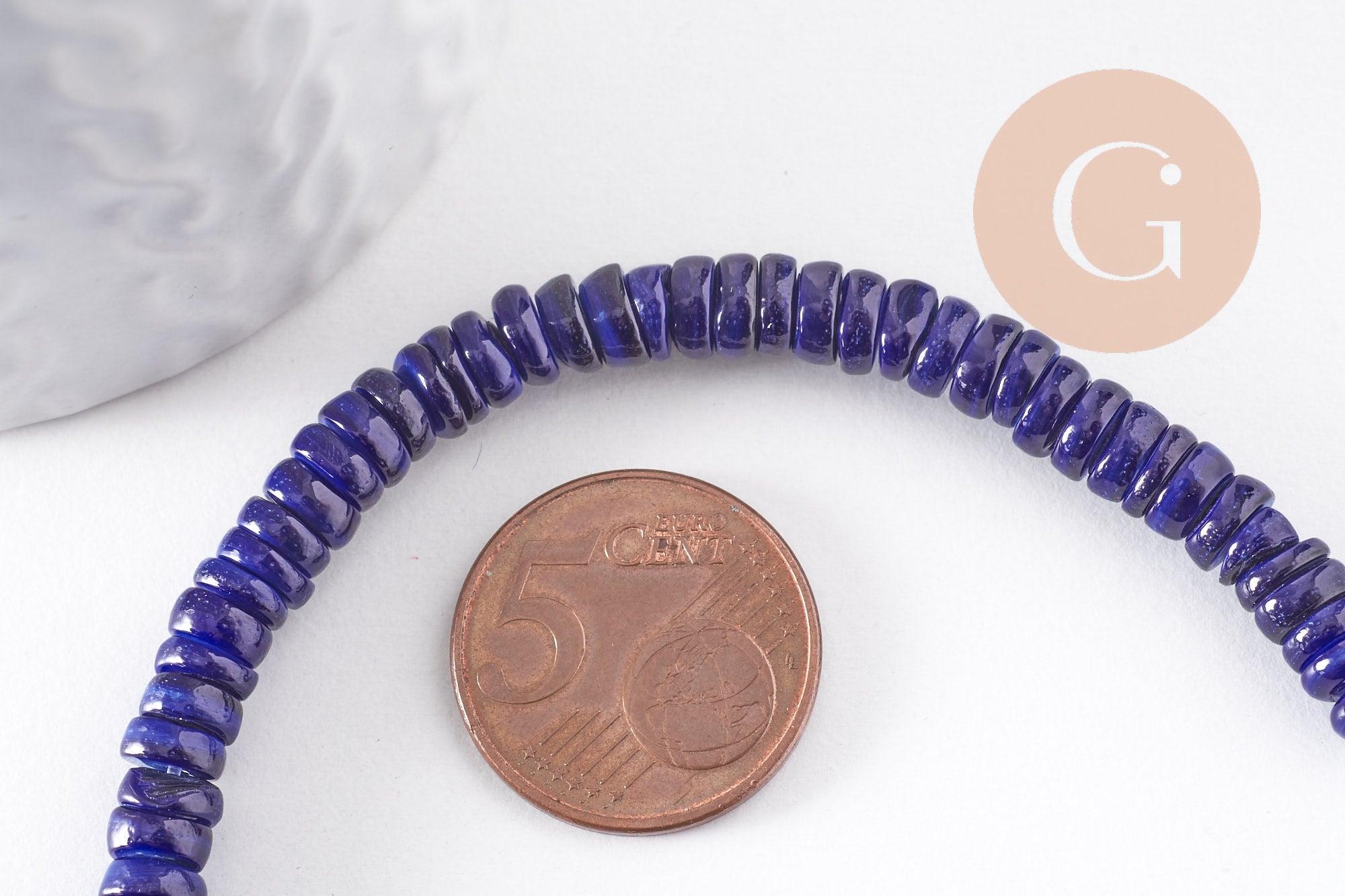 Perles coquillage bleu naturel heishi 5-6mm, x1 fil de 40cm (G3911)