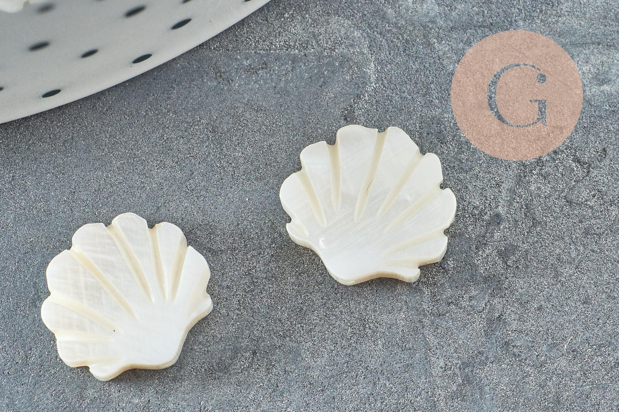 Perles coquillage nacre blanche naturelle 12mm, x2 (G3653)
