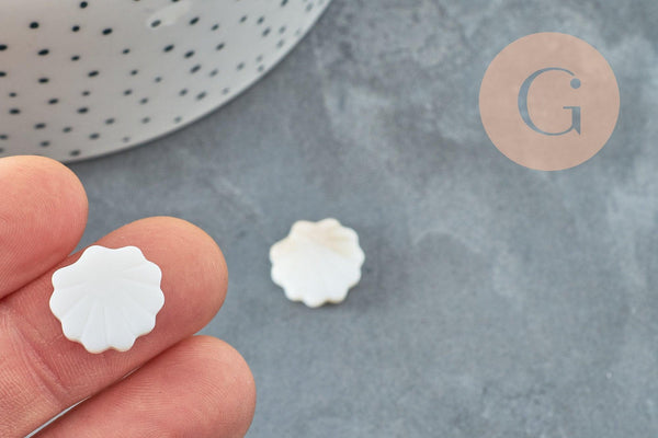 Perles coquillage nacre blanche naturelle 15.5mm, x2 (G3424)