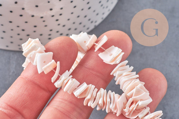Perles coquillage naturel, chips coquillages, rose clair, 10mm, fil de 42 cm, x1 (G3849)