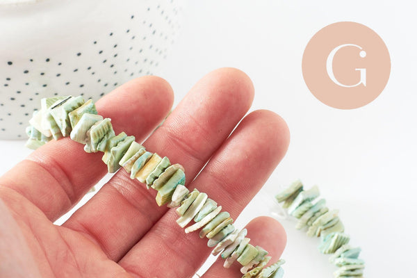 Perles coquillage naturel coloré 10-20mm, chips coquillages,perle coquillage, fil de 38cm, x1 (G4074)