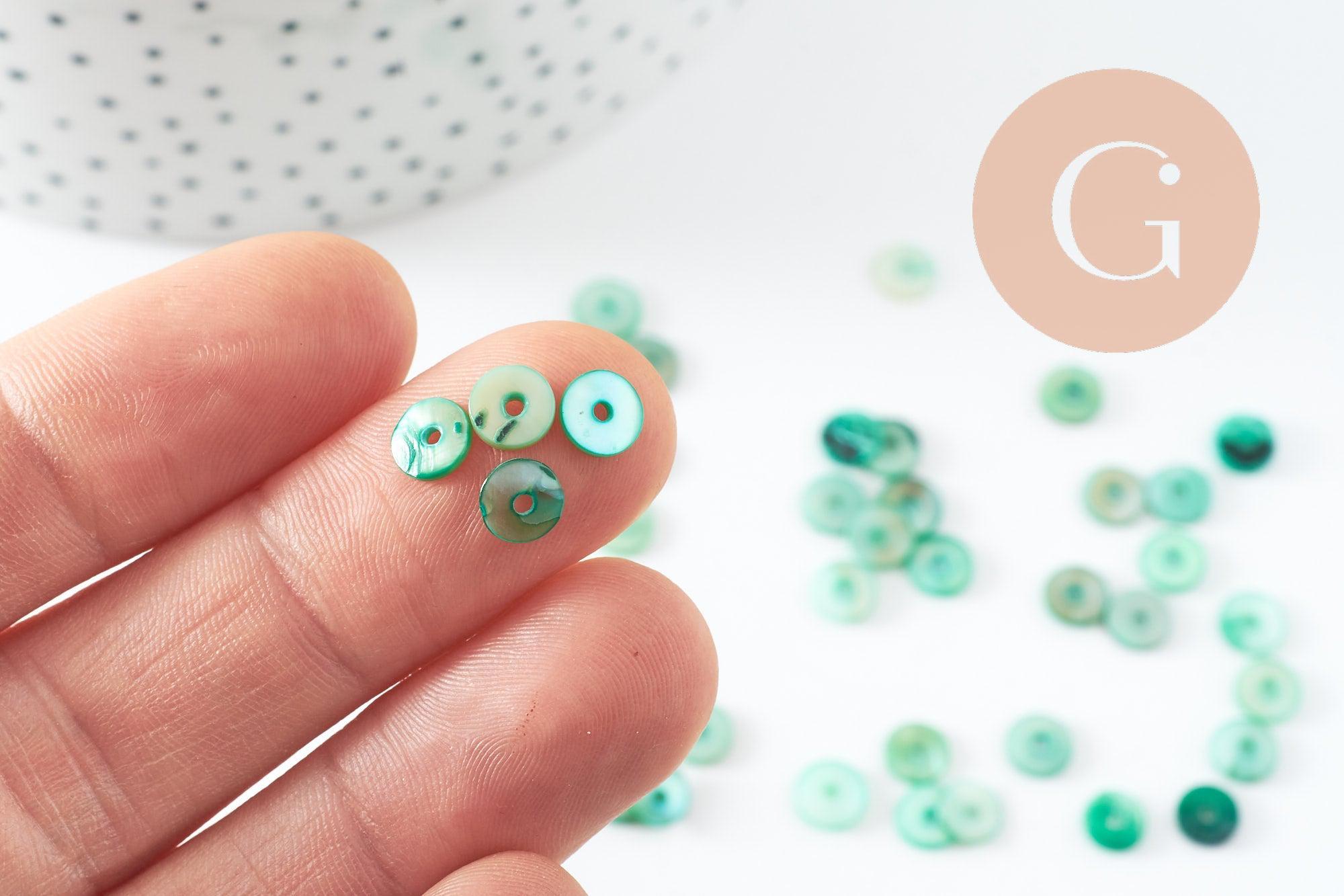 Perles coquillage naturel heishi teinté vert 6mm,rondelle coquillage, x50 G5573