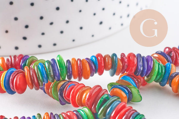 Perles coquillage naturel multicolore 5-10mm, x1 fil (G3031)