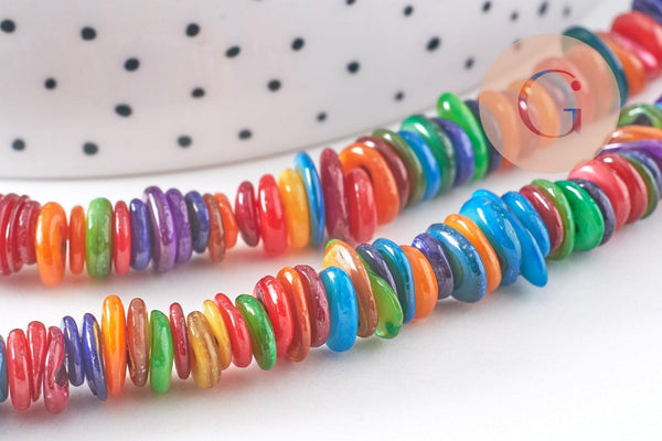 Perles coquillage naturel multicolore 5-10mm, x1 fil (G3031)