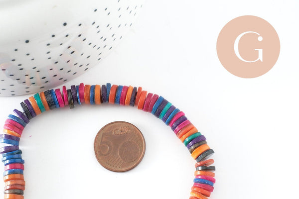 Perles coquillage naturel multicolore heishi,perle rondelle coquillage multicolore,8-8.5mm, fil de 200 perles, X1 (G3910)