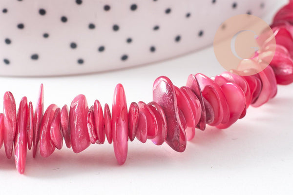 Perles coquillage naturel rose 8-28mm, x1 fil de 75cm (G1029)