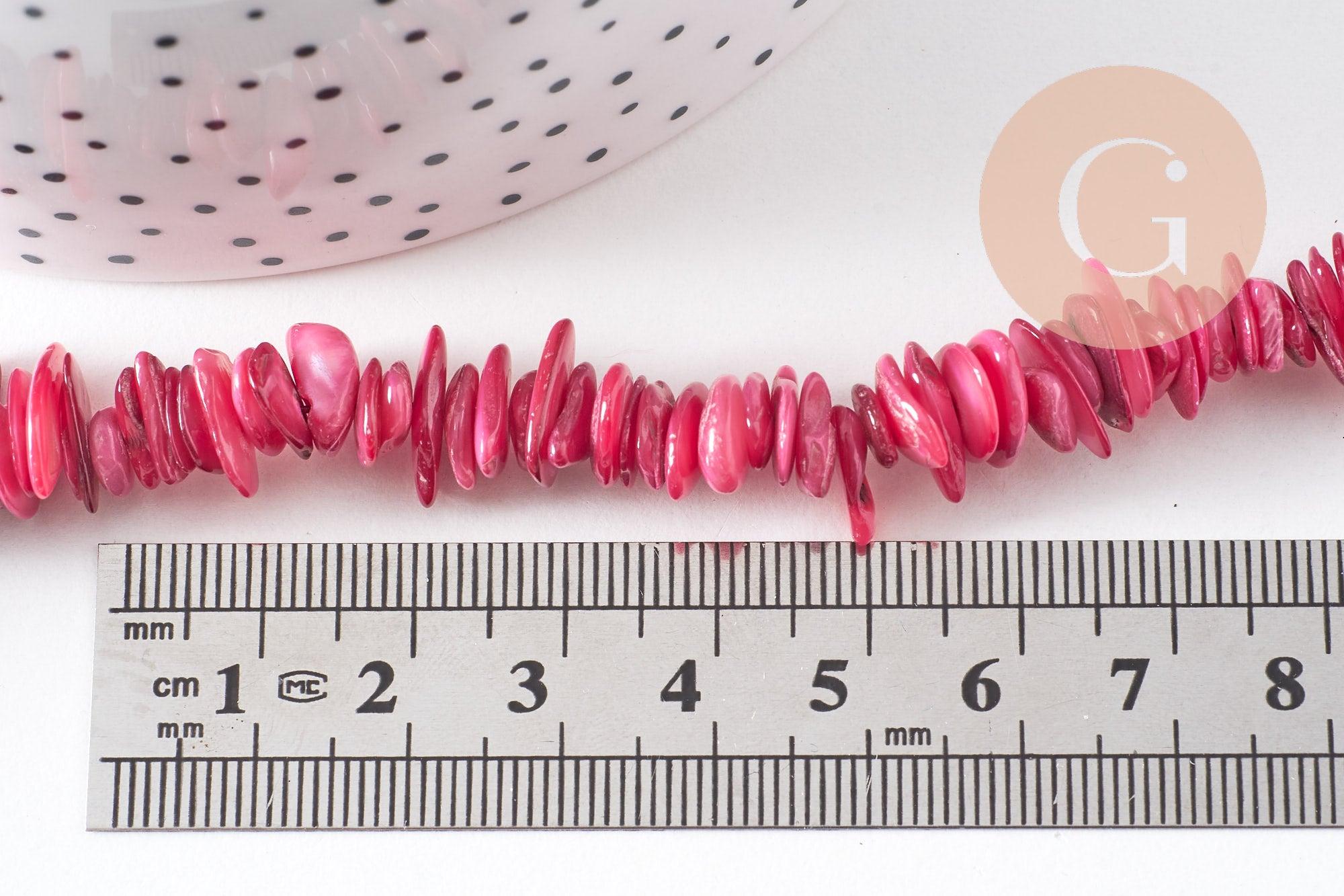 Perles coquillage naturel rose 8-28mm, x1 fil de 75cm (G1029)