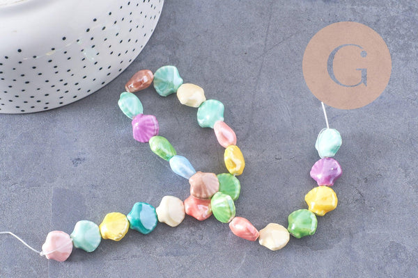 Perles coquillage porcelaine multicolore 13.5mm, x1 fil de 30cm (G10324)