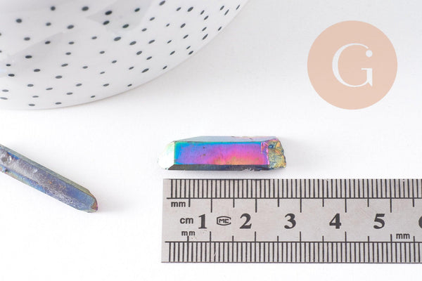 Perles cristal de roche bleu irisé, pierre brute, perle pierres naturelle, x10 (G0750)