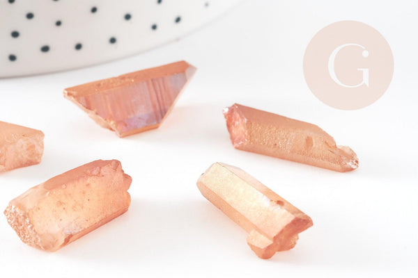 Perles cristal de roche orange irisé 10-45mm, perle pierre brute, perle pierres, pierre naturelle, x5 (G0977)