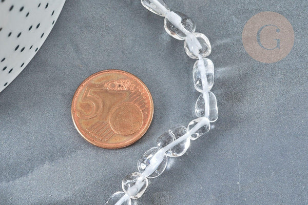 Perles cristal de roche roulée pierre brute 6-8mm, perle pierrenaturelle,quartz naturel, le fil de 40cm, x1 G2050