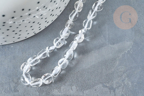 Perles cristal de roche roulée pierre brute 6-8mm, perle pierrenaturelle,quartz naturel, le fil de 40cm, x1 G2050