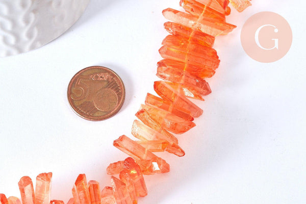 Perles cristal de roche teinté orange, pierre roulée ,perle pierres naturelle, 14-30mm, x10 (G6900)