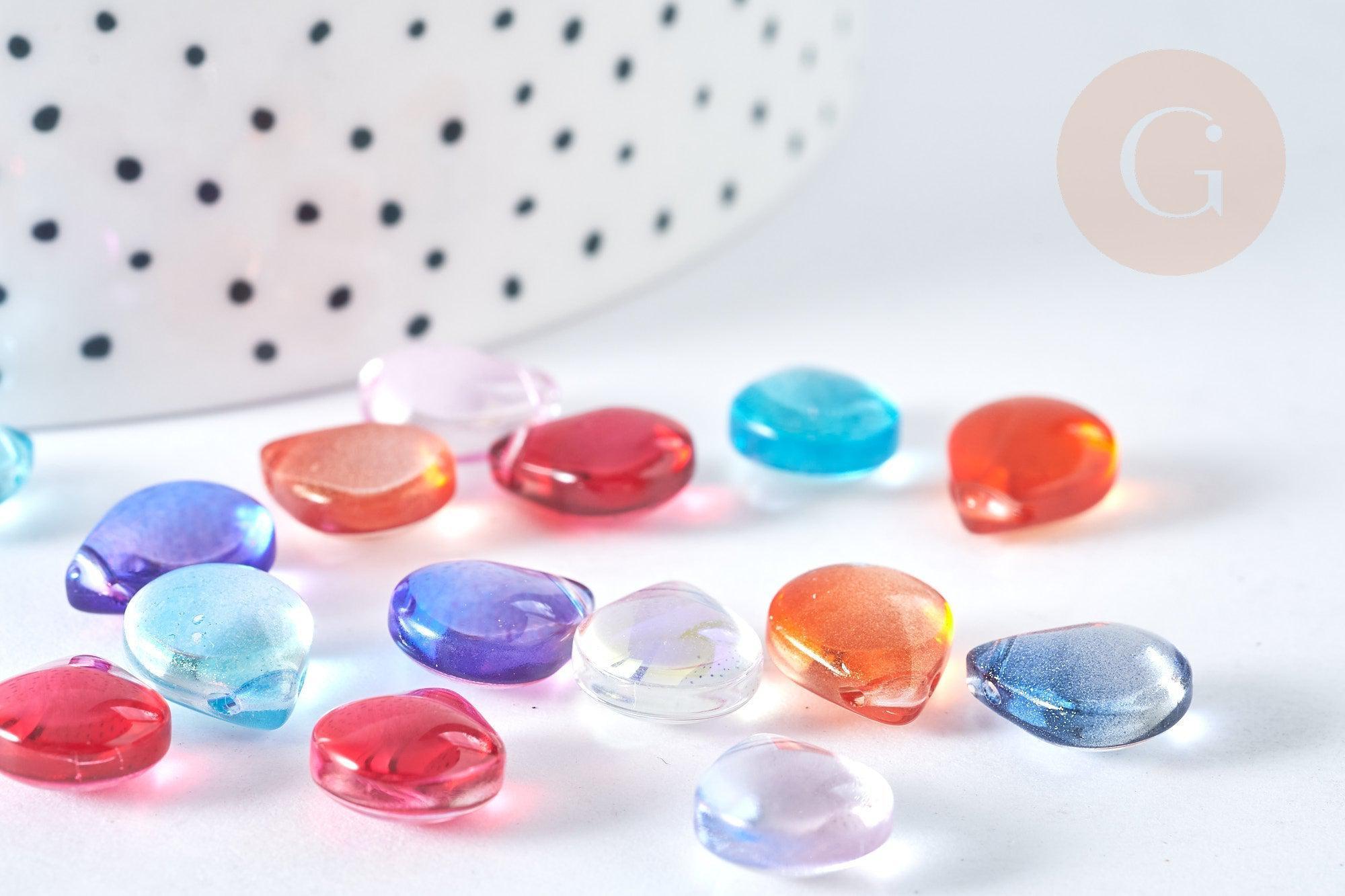 Perles cristal goutte couleurs mixtes 12mm, création bijoux verre, X10 (G7387)