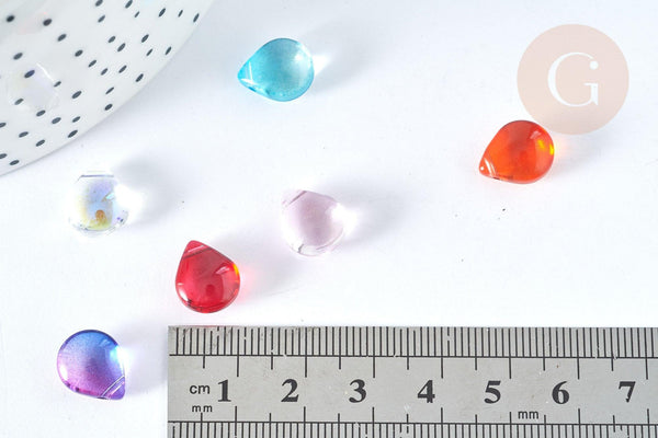 Perles cristal goutte couleurs mixtes 12mm, création bijoux verre, X10 (G7387)