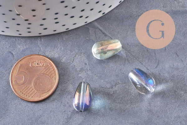 Perles cristal goutte multicolore, cristal autrichien, perles goutte, perle création bijoux 8x13mm, x50 (G2733)