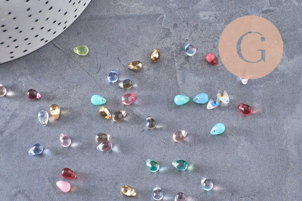 Perles cristal goutte multicolore cristal tchèque 6.5x4.5mm, x50 (G4187)