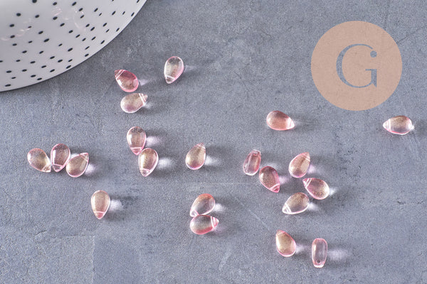 Perles cristal goutte rose or, cristal tchèque, perles goutte, perle ,9x6x5mm, x50 (G6858)