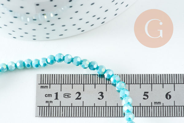 Perles cristal ronde facetté turquoise irisé 4mm, x1 fil de 32cm (G10725)