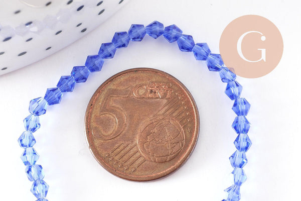 Perles cristal toupies à facette bleu transparent 3mm,perles bijoux, perle cristal bleu, fil de 46cm , x1 (G2853)