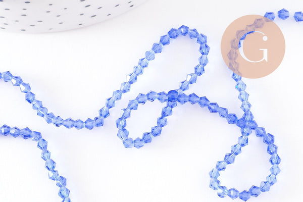 Perles cristal toupies à facette bleu transparent 3mm,perles bijoux, perle cristal bleu, fil de 46cm , x1 (G2853)