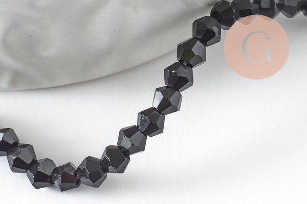 Perles cristal toupies à facette noir 2x3mm, x1 fil de 49cm (G4670)