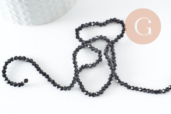 Perles cristal toupies à facette noir 2x3mm, x1 fil de 49cm (G4670)