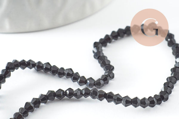 Perles cristal toupies à facette noir 2x3mm, x1 fil de 49cm (G4670)