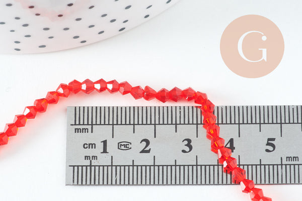 Perles cristal toupies à facette rouge transparent 3.5mm, fil de 32cm x1 (G10727)