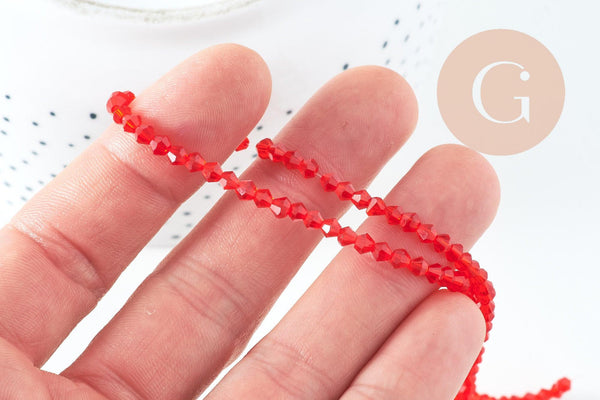 Perles cristal toupies à facette rouge transparent 3.5mm, fil de 32cm x1 (G10727)