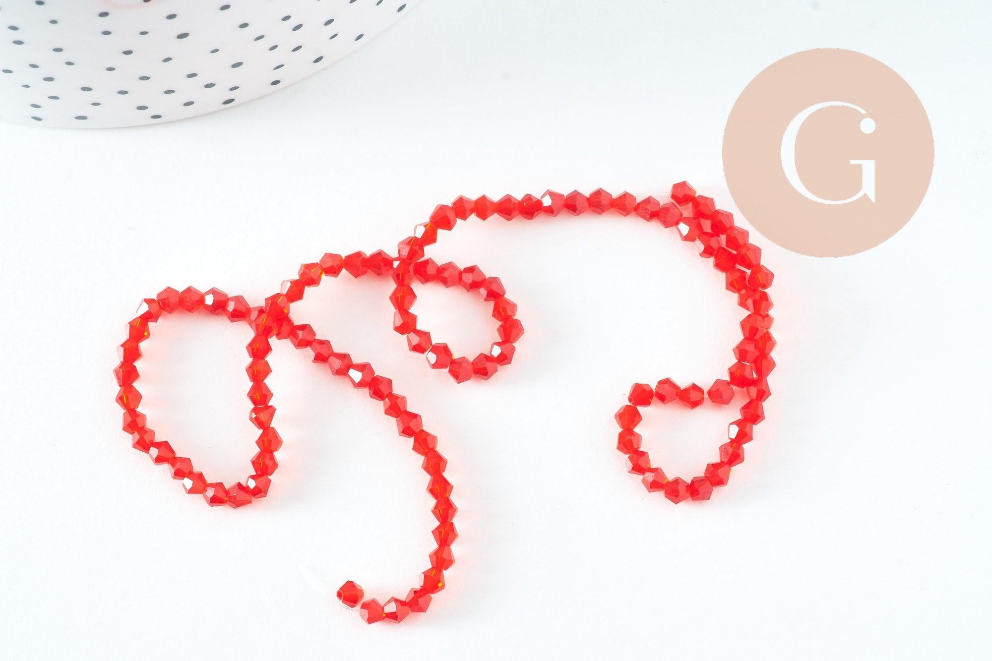 Perles cristal toupies à facette rouge transparent 3.5mm, fil de 32cm x1 (G10727)