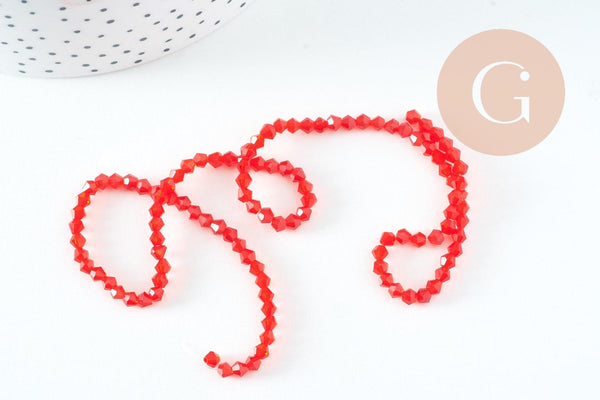 Perles cristal toupies à facette rouge transparent 3.5mm, fil de 32cm x1 (G10727)