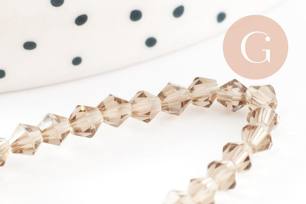 Perles cristal toupies facette beige transparent 3mm,fil de 36cm, x1 (G2598)