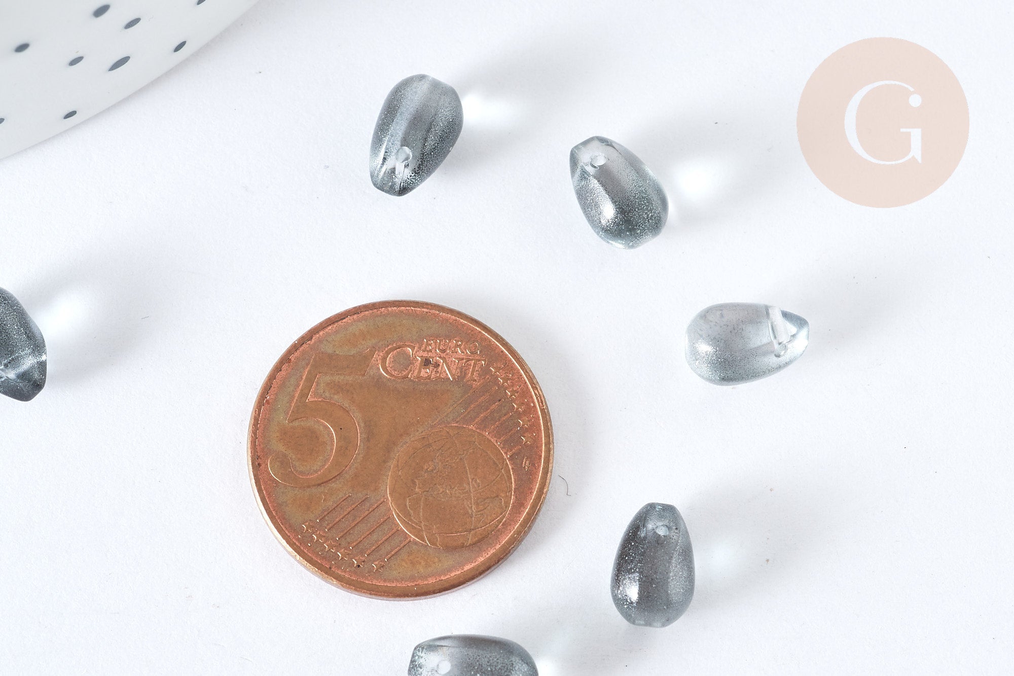 Perles cristal transparent goutte paillettes dorées 9mm, verre, x50 (G7295)