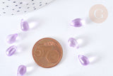 Perles cristal violet transparent goutte paillettes dorées 9mm, création bijoux verre, x50 (G7284)