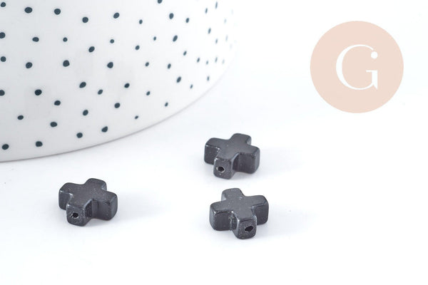 Perles croix en Onyx naturelle noire 12mm,perles pierre, x5 (G8280)