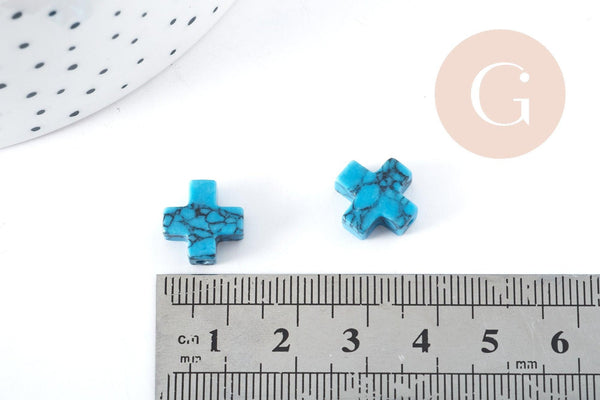 Perles croix en howlite naturelle turquoise 12mm,perles pierre, x5 (G8278)