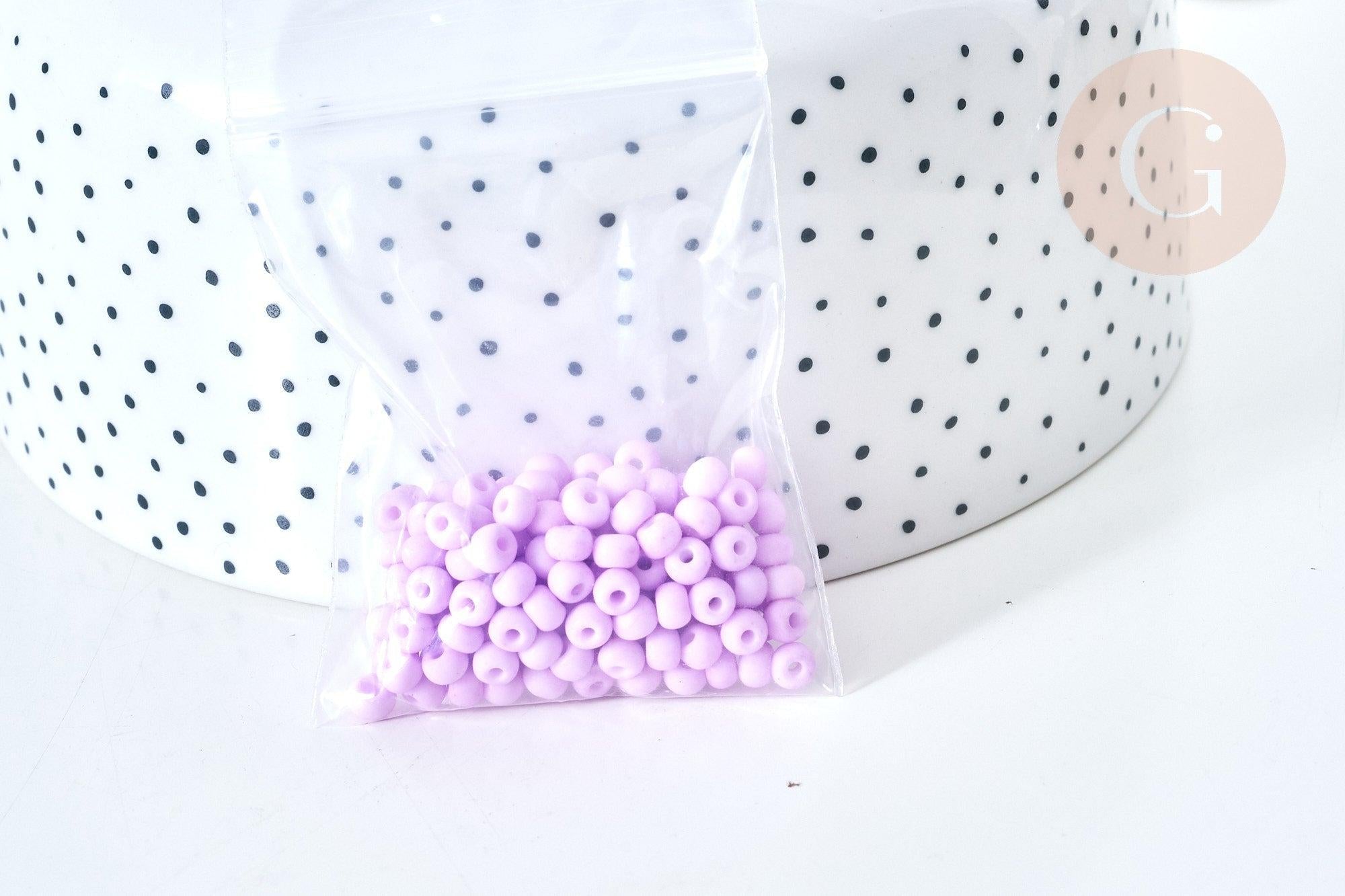 Perles de rocaille verre violet pastel 4.5mm, x 10g (G7796)