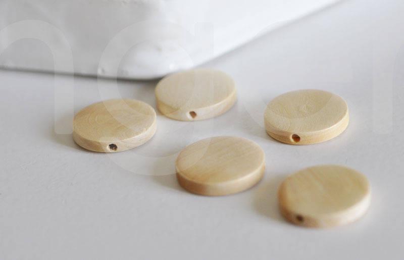 Perles disque bois naturel 25mm, x5 (G0333)