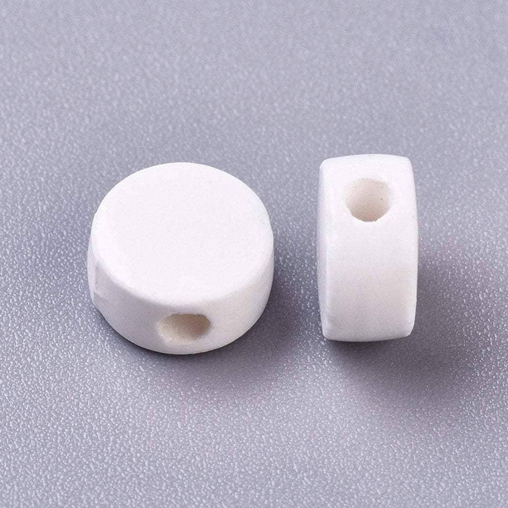 Perles disque céramique blanche 8mm, x10 (G3497)