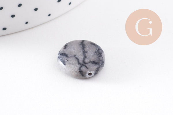 Perles disque jaspe naturel gris marbré 11-26mm, x5 (G10147)