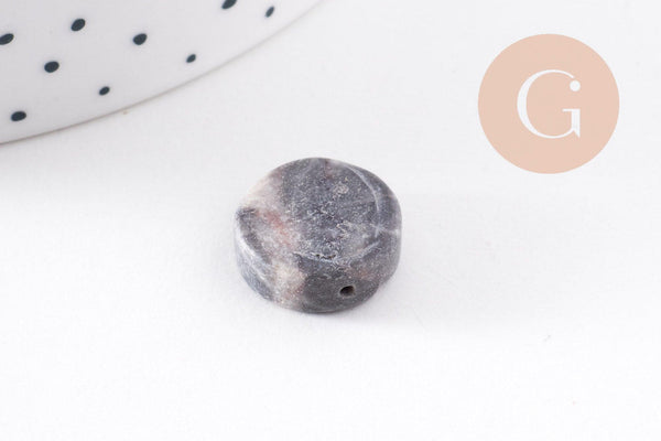 Perles disque jaspe naturel gris marbré 11-26mm, x5 (G10147)