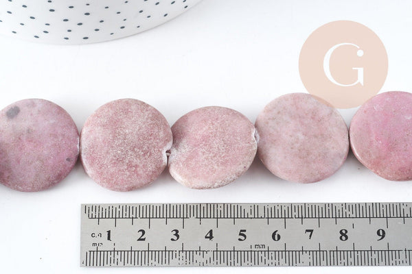 Perles disque jaspe rose naturel 25mm,création boucles et colliers pierre naturelle, x5 (G8276)