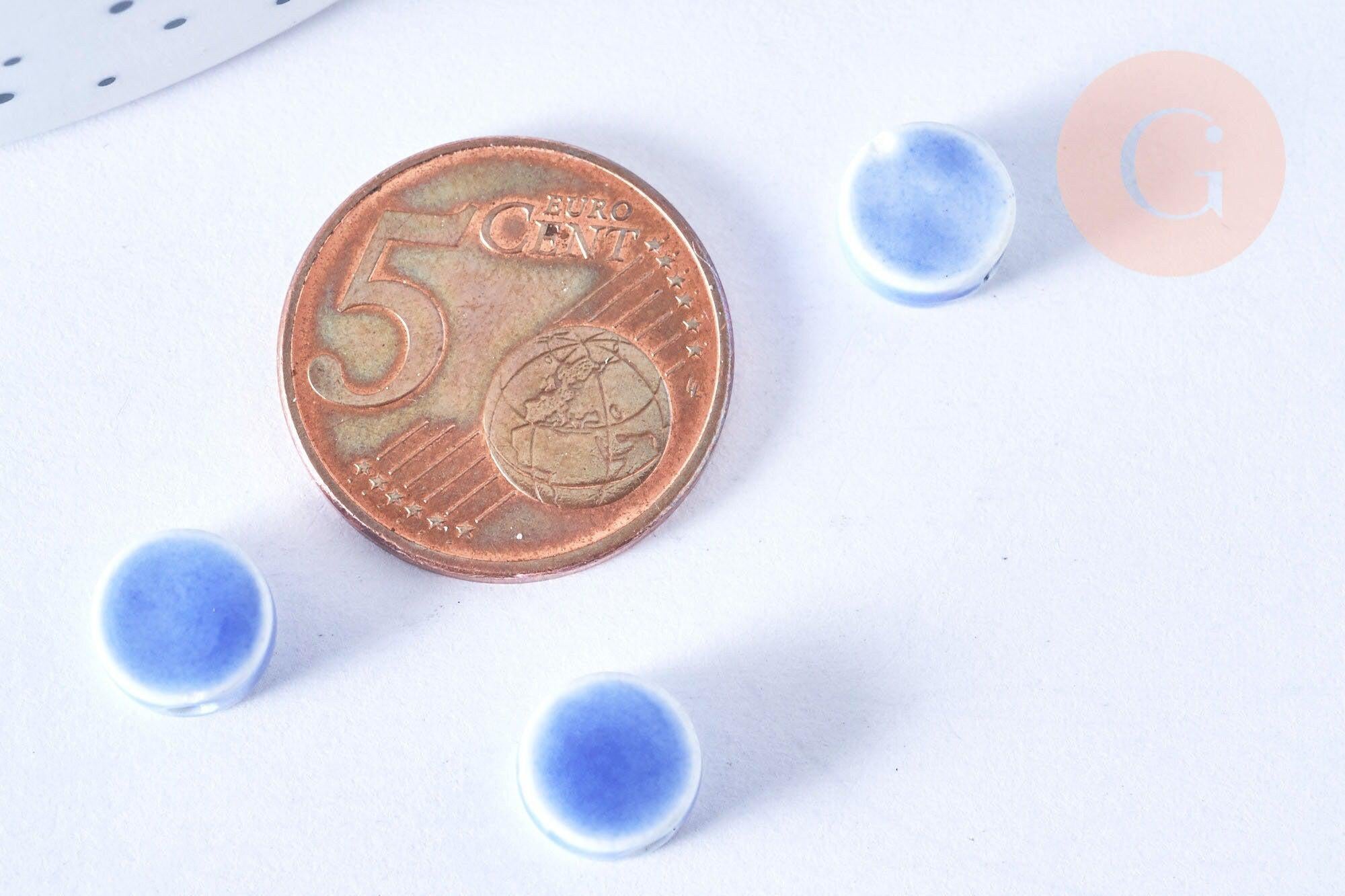 Perles disque porcelaine bleu clair 8mm, x10 (G5390)