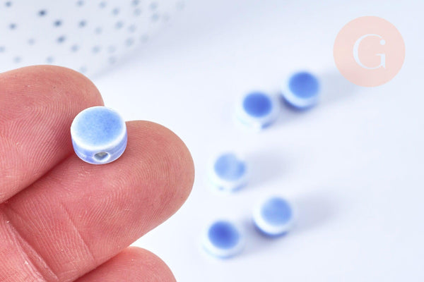 Perles disque porcelaine bleu clair 8mm, x10 (G5390)