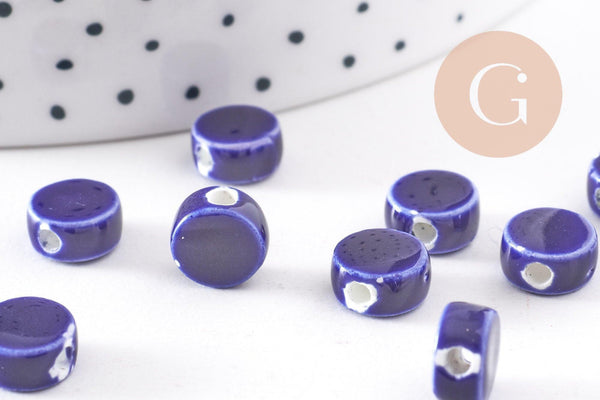 Perles disque porcelaine bleue foncé 13mm, x10 (G1239)