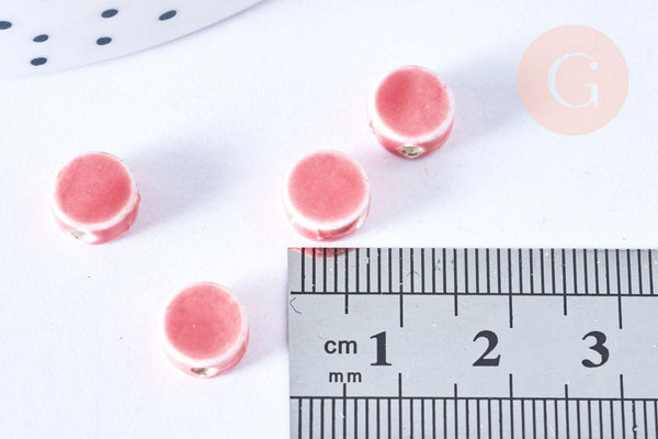 Perles disque porcelaine rose 8mm, x10 (G9344)